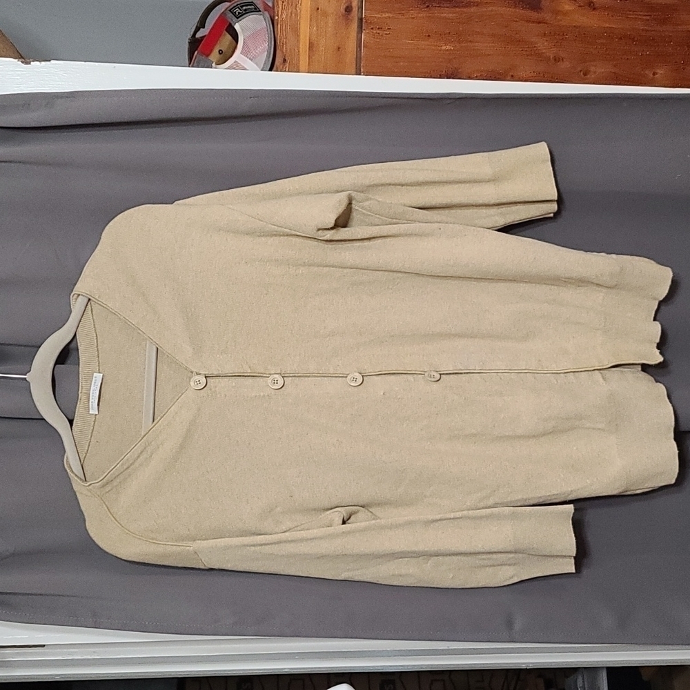 VTG? Joan Vass USA Women's Cardigan Sweater Tan Button Up Sz 1(Approx L)GUC READ